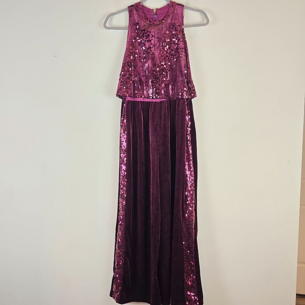 Bonnie Jean Velvet Sequin Jumpsuit Girls Size 16.E93